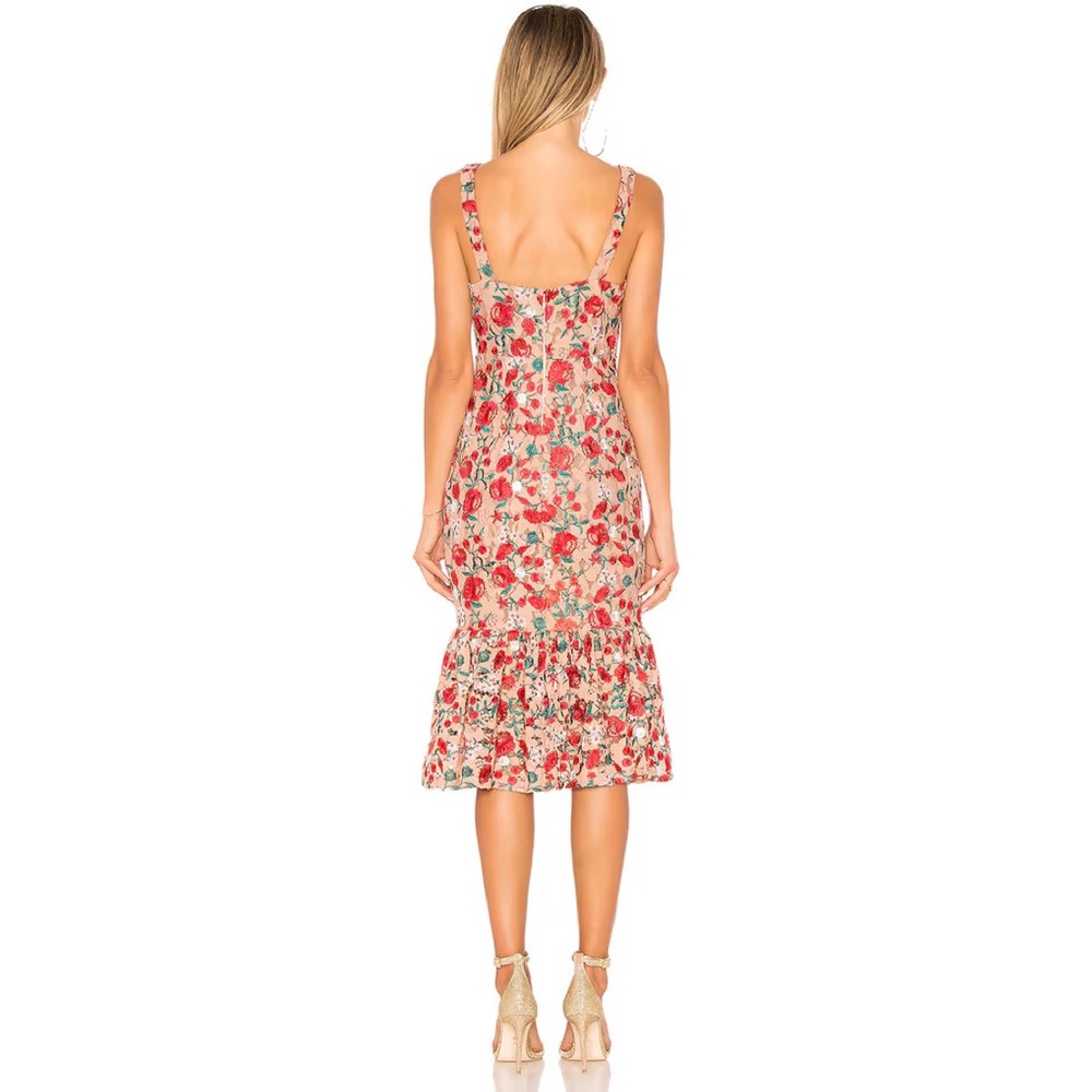 Lovers + Friends XS Under The Stars Midi Nude Red Floral Dress Crochet Romantic - Picture 13 of 13